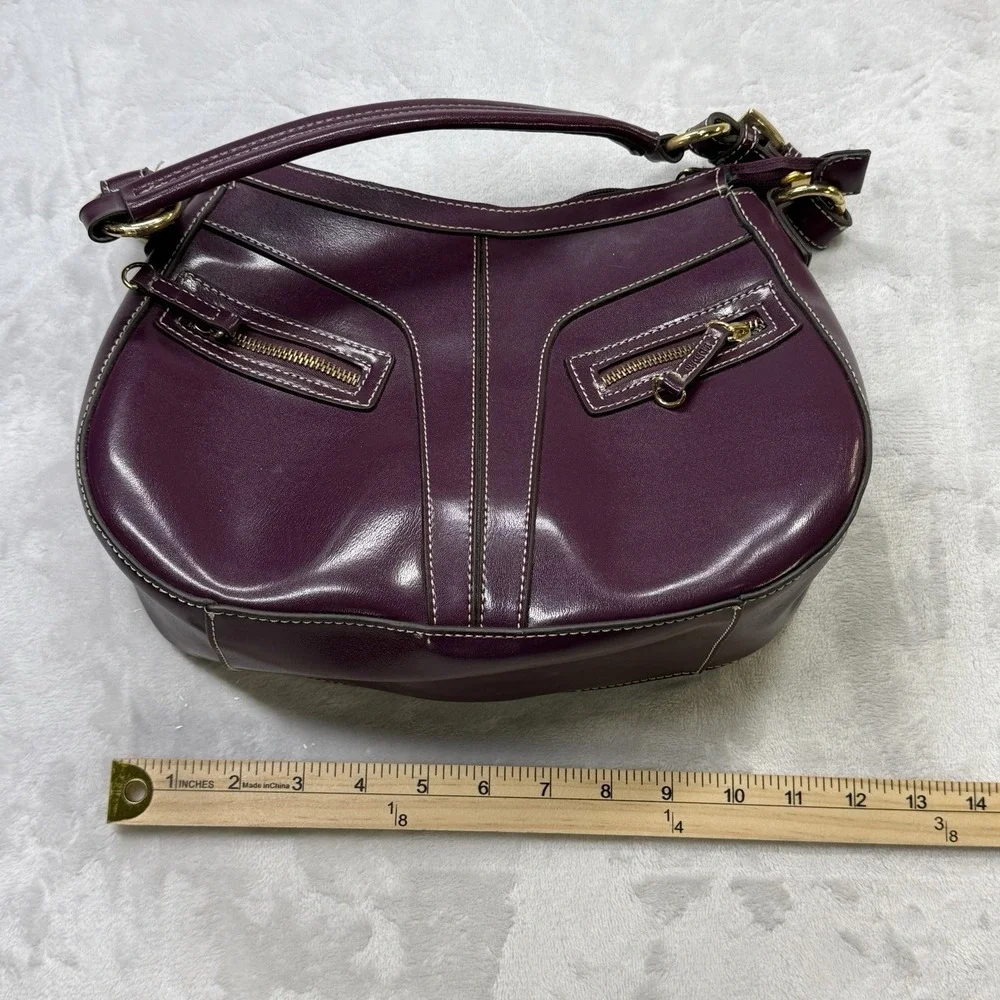 Mondani New York Purple Leather Shoulder Bag Y2K Zip Pocket Purse‎